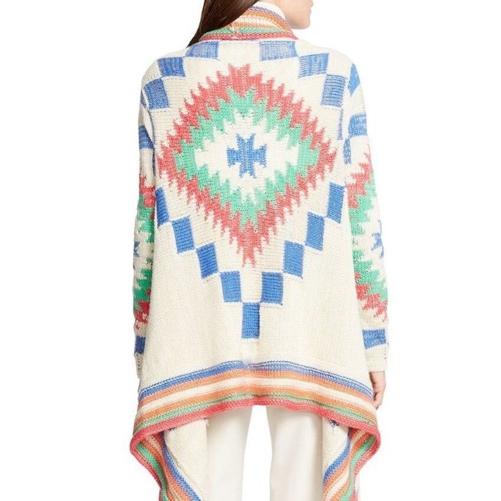 Lauren Ralph Lauren Southwestern Cardigan Sweater Geometric Intarsia S M $398